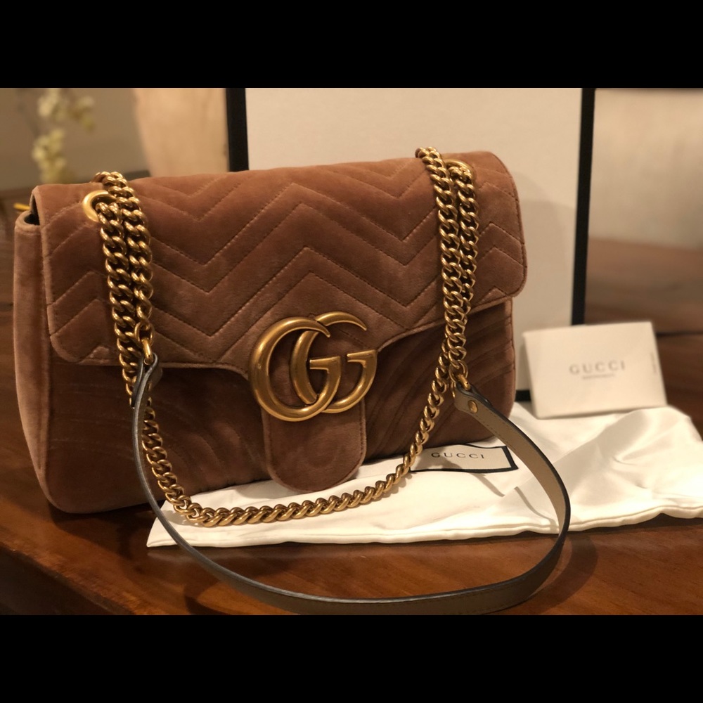 Gucci GG Marmont Tan Velvet Bag